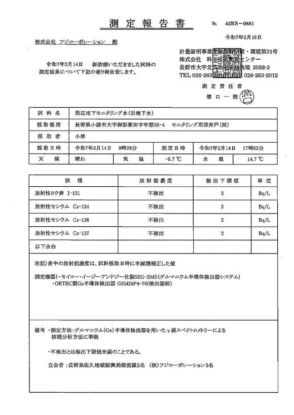 放射性各種濃度 - 地下水(西側)
