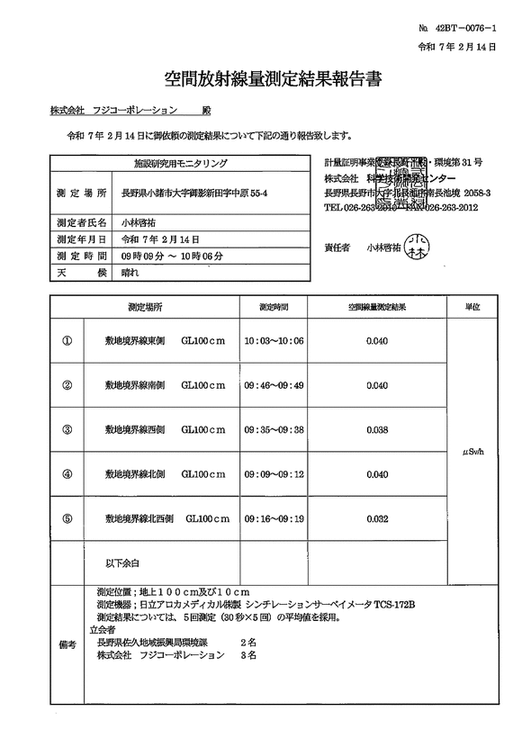 空間放射線量 - 敷地境界線