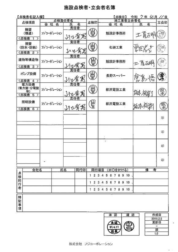 施設点検 - 点検者名一覧