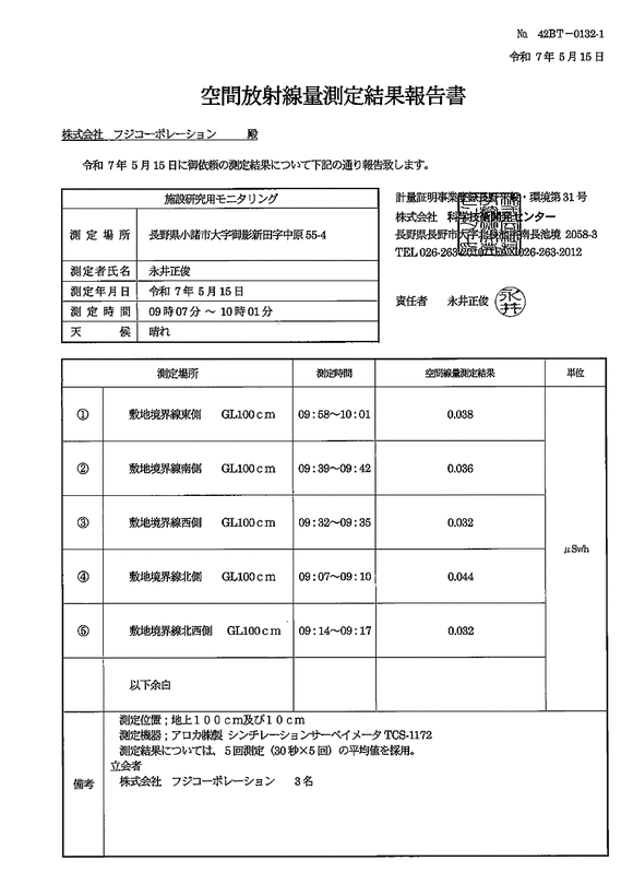 空間放射線量 - 敷地境界線