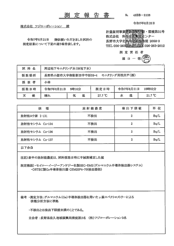放射性各種濃度 - 地下水(西側)