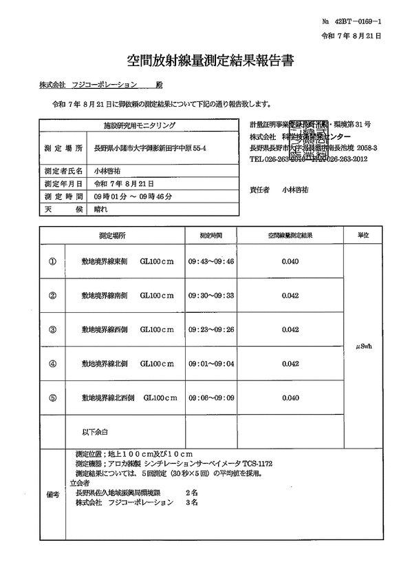 空間放射線量 - 敷地境界線