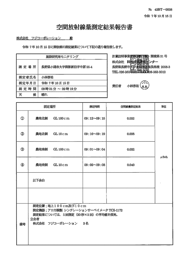 空間放射線量 - 最終処分場内