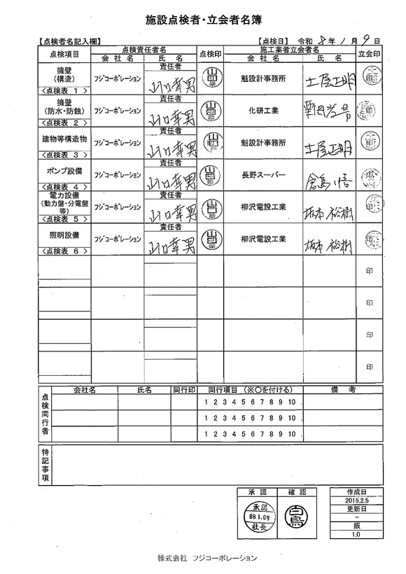 施設点検 - 点検者名一覧