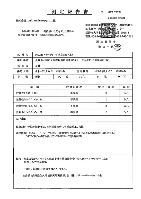 放射性各種濃度 - 地下水(西側)