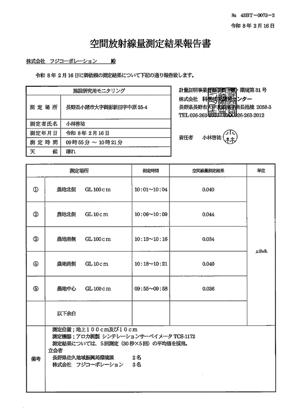 空間放射線量 - 最終処分場内