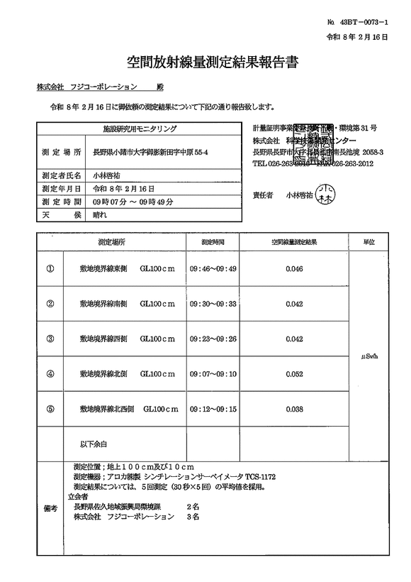空間放射線量 - 敷地境界線