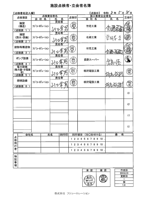 施設点検 - 点検者名一覧