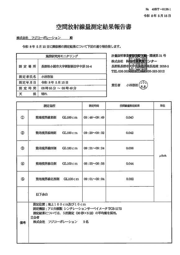 空間放射線量 - 敷地境界線