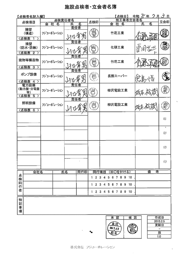 施設点検 - 点検者名一覧