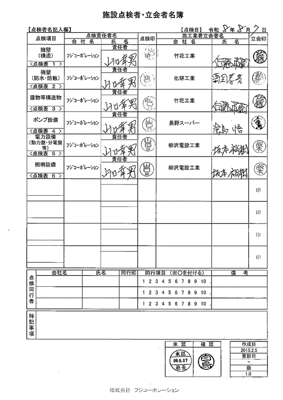 施設点検 - 点検者名一覧
