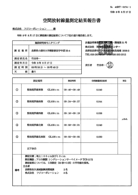 空間放射線量 - 敷地境界線